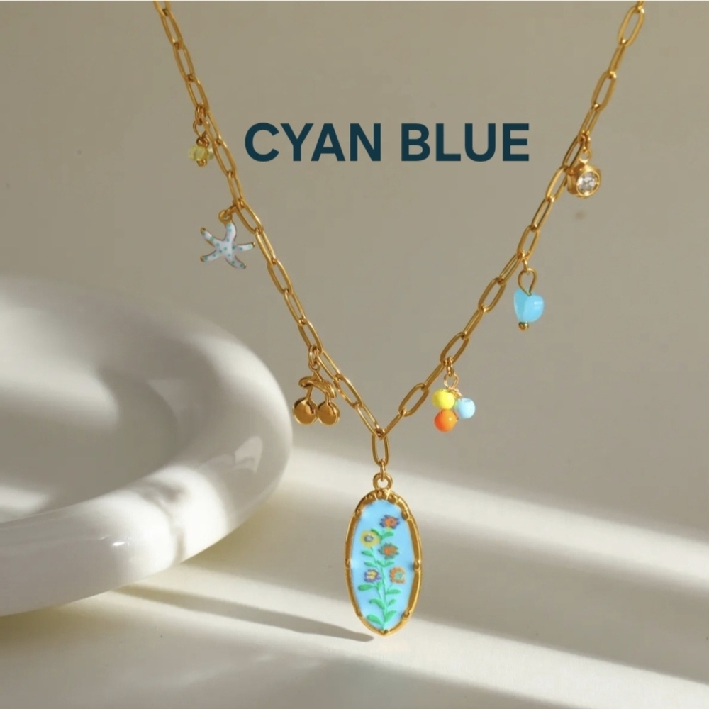 Floral Pendant Necklace Lavender Blue - Picture 7 of 14